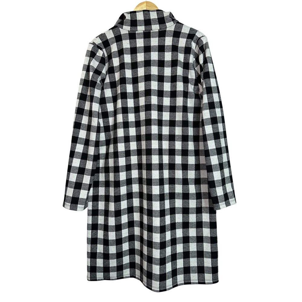 Talbots Johnny Collar Knit Dress Buffalo Plaid Gray Black Quarter Zip L - Picture 6 of 9